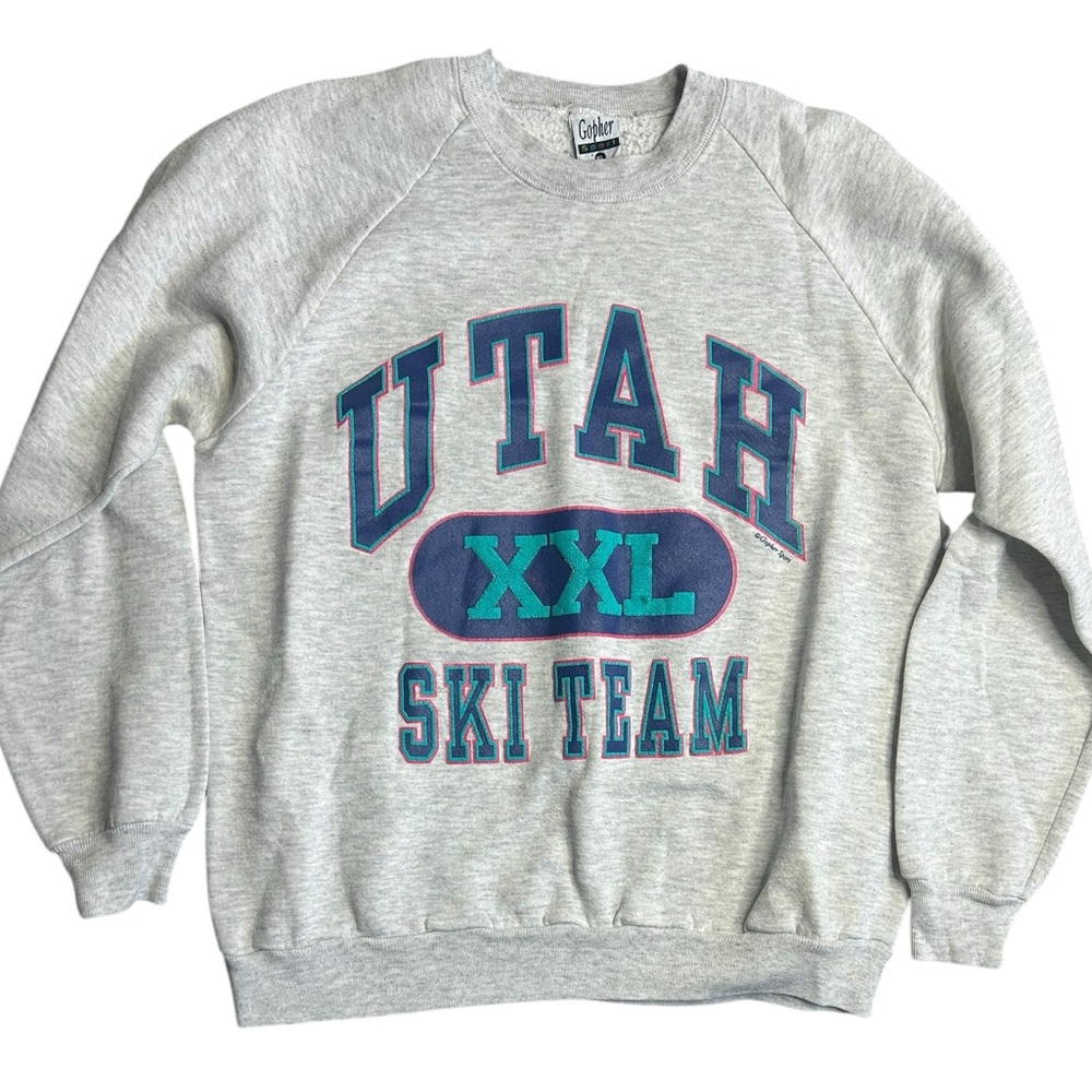 Vintage Utah Ski Team‎ Sweatshirt Gray Retro Pullover Raglan 90s Style XL